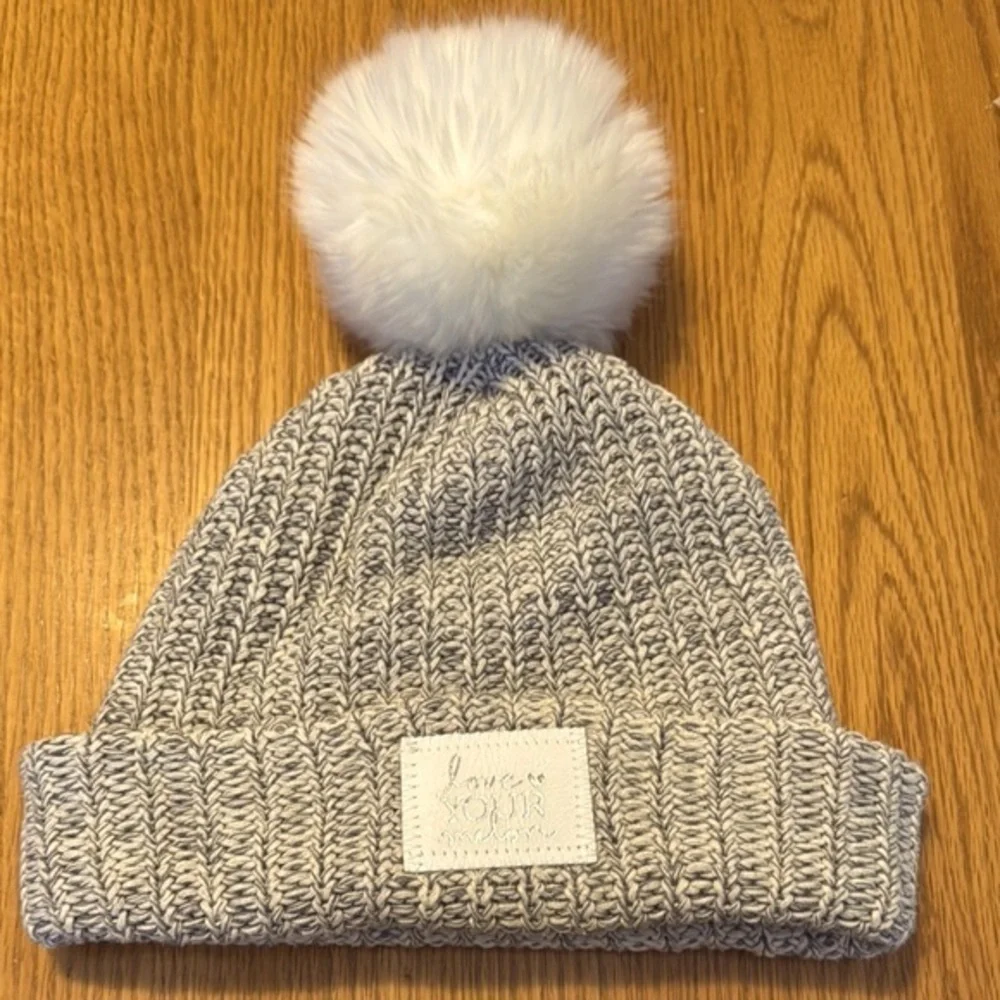 Love Your Melon Gray Knit women’s winter Beanie with White Pom Pom